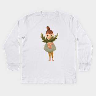Girl with a plant Kids Long Sleeve T-Shirt